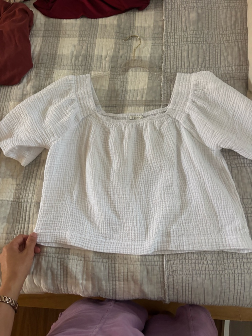 Z Supply White Textured Square-Neck Top